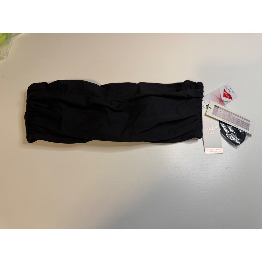 CALIA Women Black Bandeau Bikini Top Ruched Strapless Swimsuit WSA23202 XL NEW